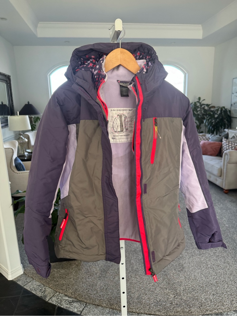 Champion Girls Colorblock Puffer Jacket in Purple, Gray & Pink